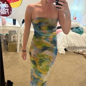 Zara Strapless Dress with Blue and Green Hues